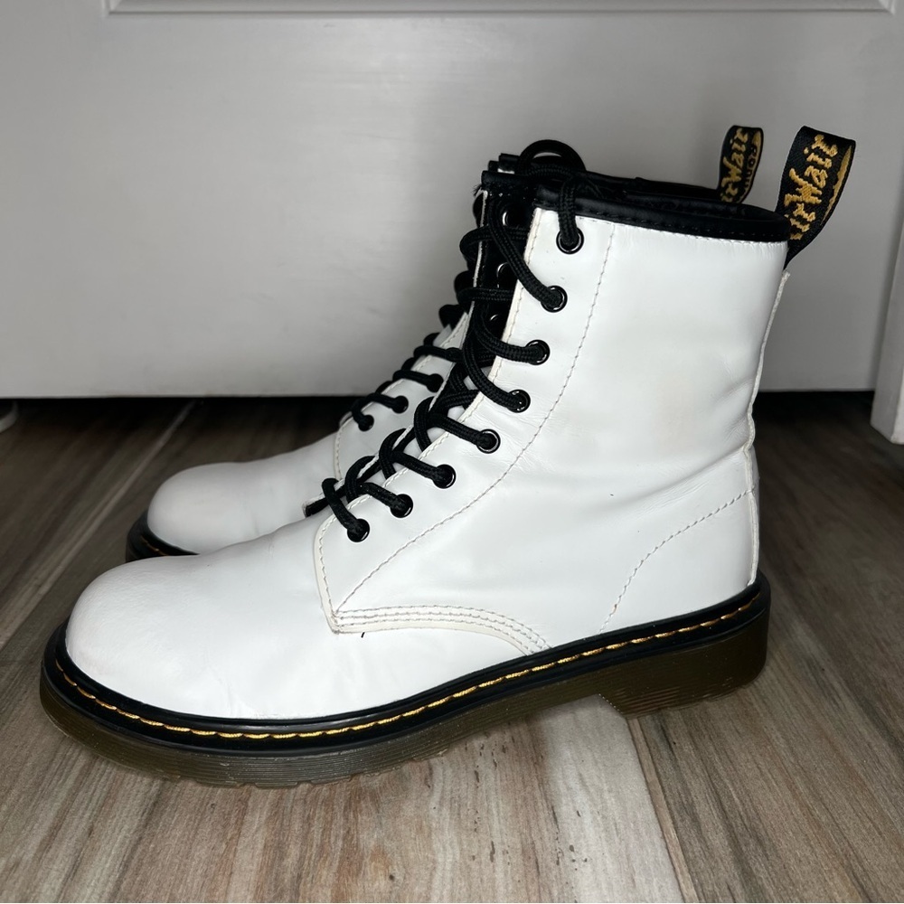 Doc Dr Martens 1460 Y Smooth White Leather Combat Boots Men 5 Women 6